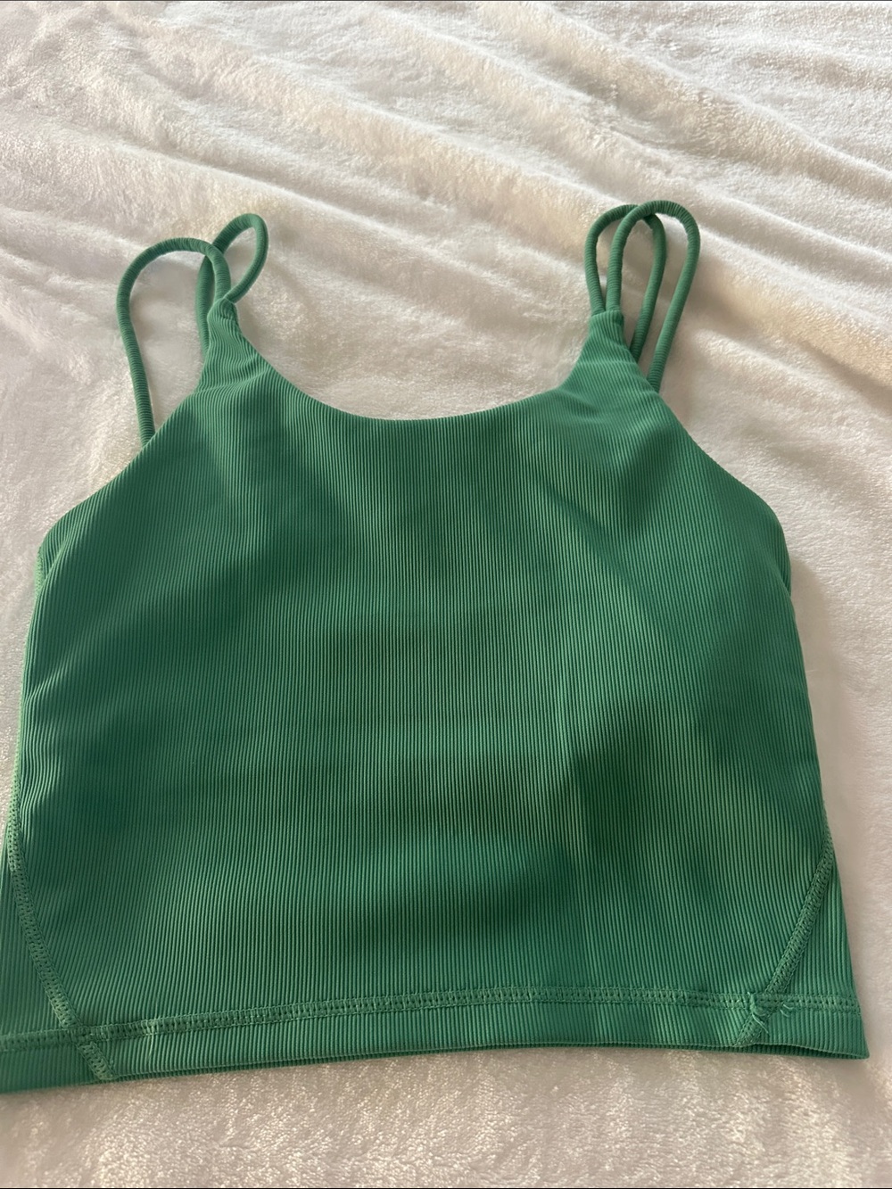 Green Ribbed Double-Strap Crop Cami Top